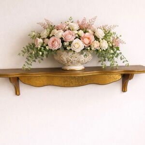 Golden Wooden Scalloped Wall Shelf Home Interiors Plate Groove MCM Decor Vtg